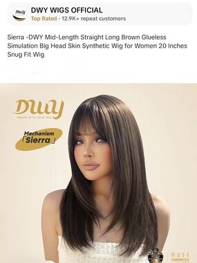 DWY Sierra Mid-Length Straight Brown Synthetic Wig with Bangs
